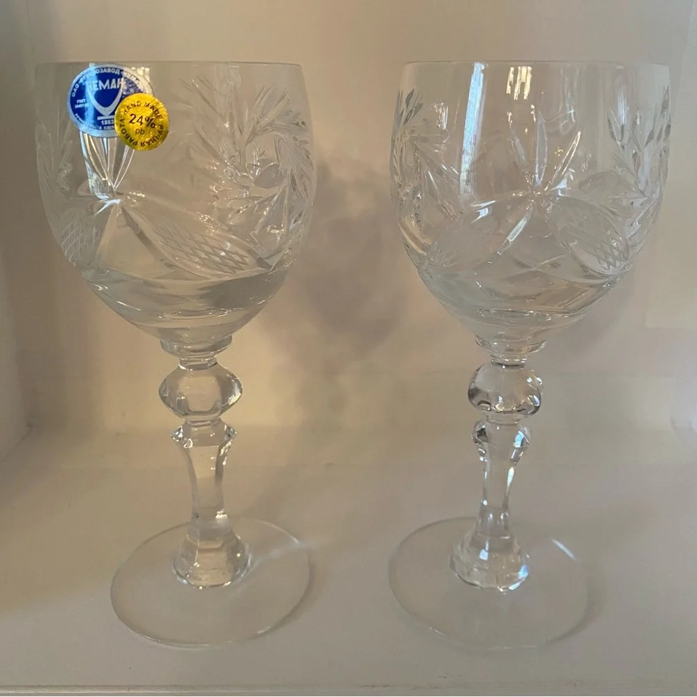 Vintage Hemah Crystal Dessert Wine Glasses Set of 2 Russian Handmade Boho MINT